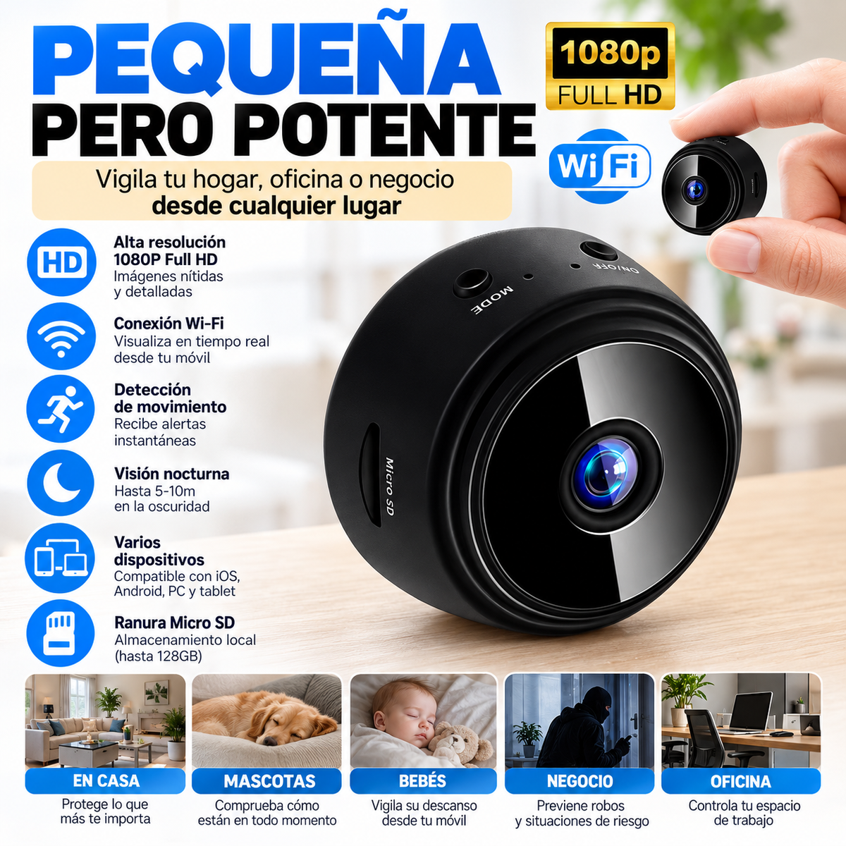 Mini cámara inalámbrica ultracompacta
